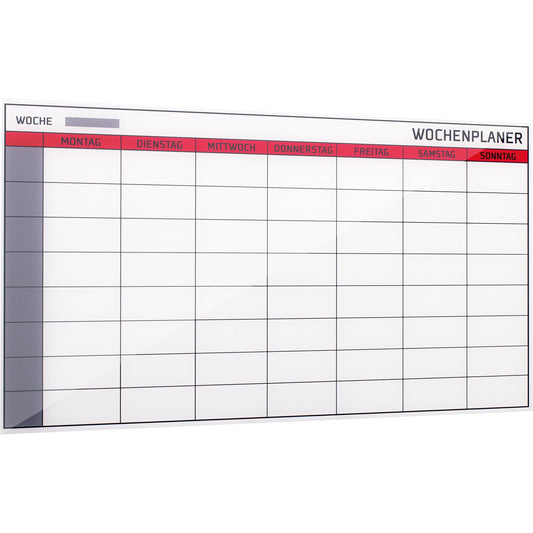 Bi-office Wochenplaner 74 x 48 cm (B x H) inkl. Marker, 2 Magnete, Anleitung Glas weiß
