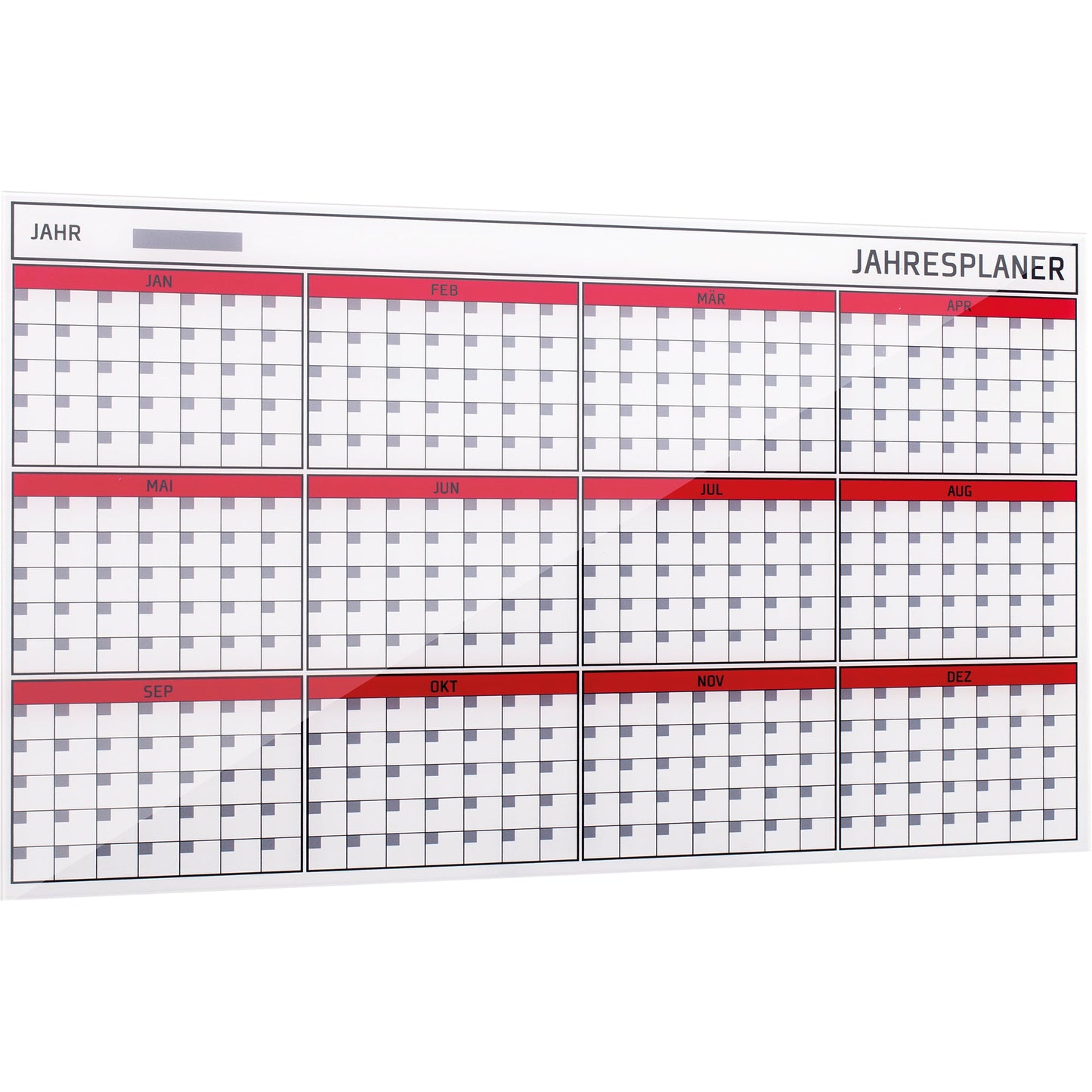 Bi-office Jahresplaner 78 x 48 cm (B x H) inkl. Marker, 2 extra starke Magnete Glas weiß