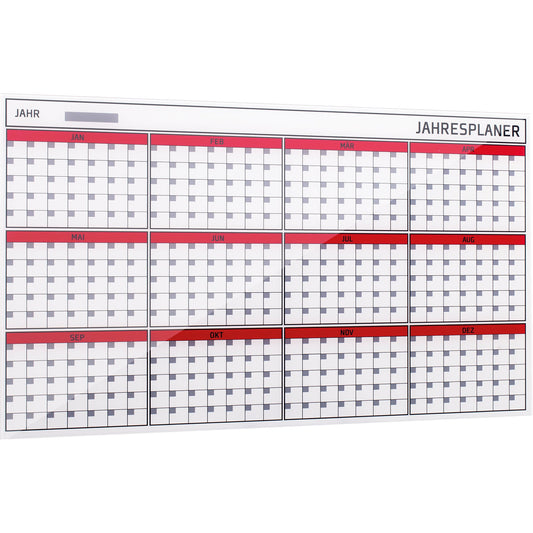 Bi-office Jahresplaner 78 x 48 cm (B x H) inkl. Marker, 2 extra starke Magnete Glas weiß