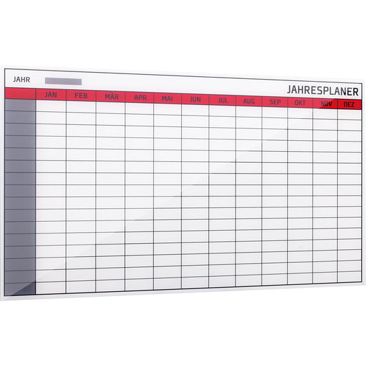 Bi-office Jahresplaner 78 x 48 cm (B x H) 16 Mitarbeiter/Projekte inkl. Marker, 2 extra starke Magnete Glas weiß