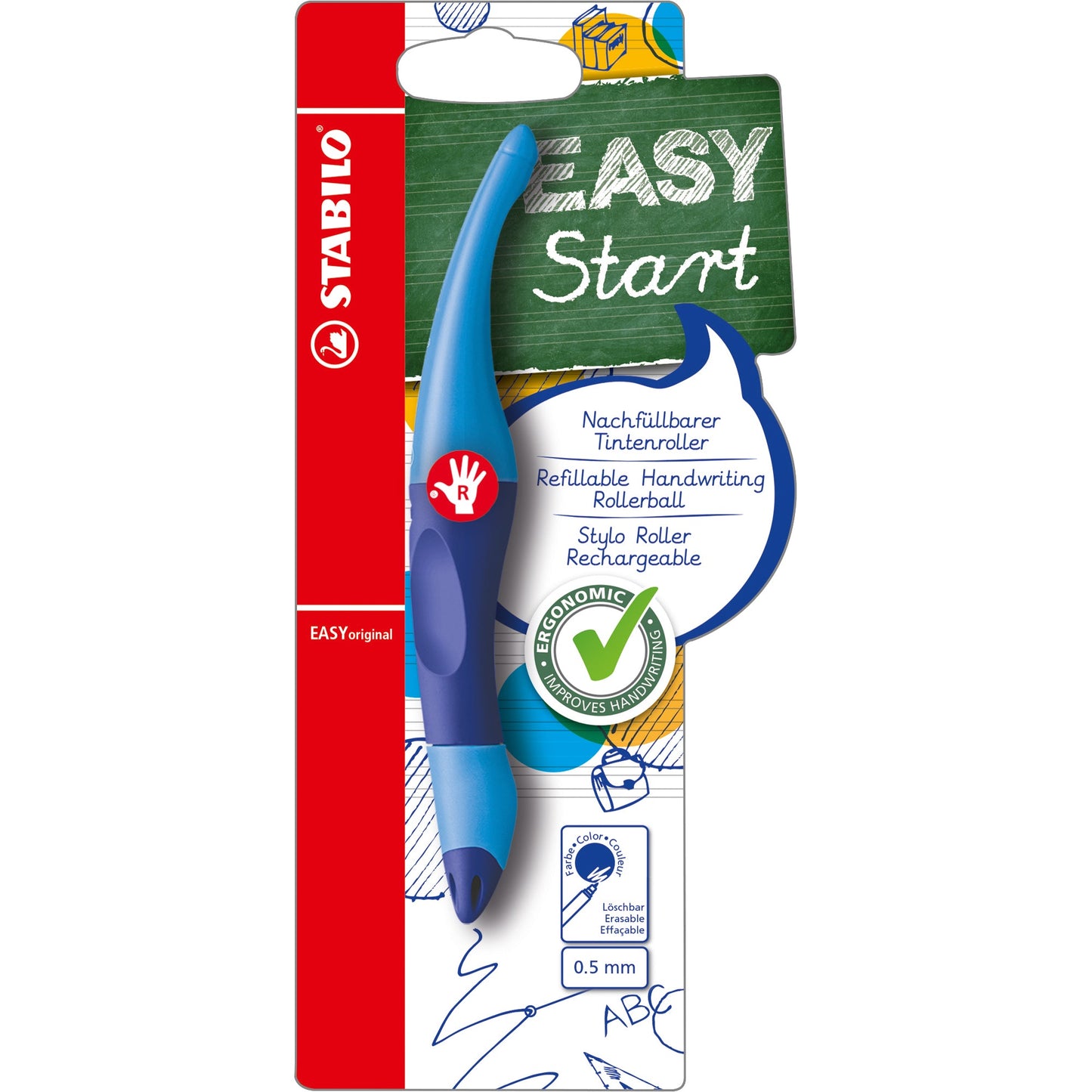 STABILO® Tintenroller EASYoriginal 0,5mm königsblau nicht dokumentenecht inkl. 1 Patrone M blau, Namensschild