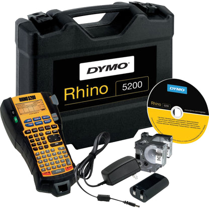 DYMO® Beschriftungsgerät RhinoT 5200 6 Schriftgrößen 5 Druckzeilen inkl. 2 Vinylbänder (12 und 19 mm, schwarz auf weiß), Akku Li-Ion, Netzteil, Kurzanleitung