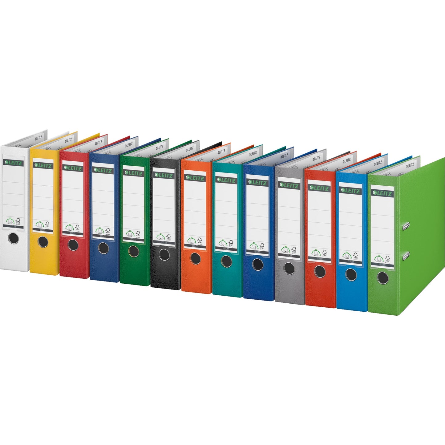 Leitz Ordner 80mm DIN A4 Rückenschild: einsteckbar mit Schlitzen Werkstoff: Graupappe, recycelt Material außen: Polypropylenfolie Material innen: Papier, PE beschichtet rot