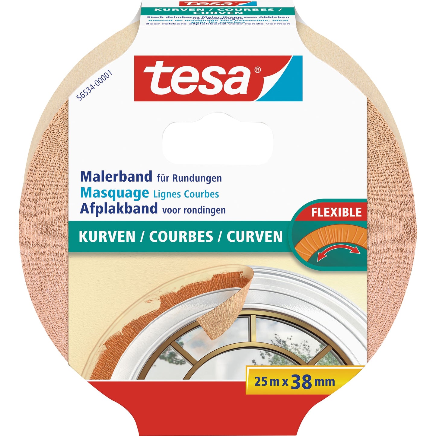tesa® Kreppband KURVEN Innenbereich 38 mm x 25 m (B x L) Naturkautschuk beige
