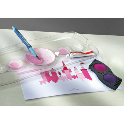 Faber-Castell Farbkasten Connector 12 Farben cyanblau, blaugrün, gelbgrün, ockergelb, siena, schwarz, gelb, orange, zinnoberrot dunkel, magentarot, violett, ultramarinblau Kunststoff
