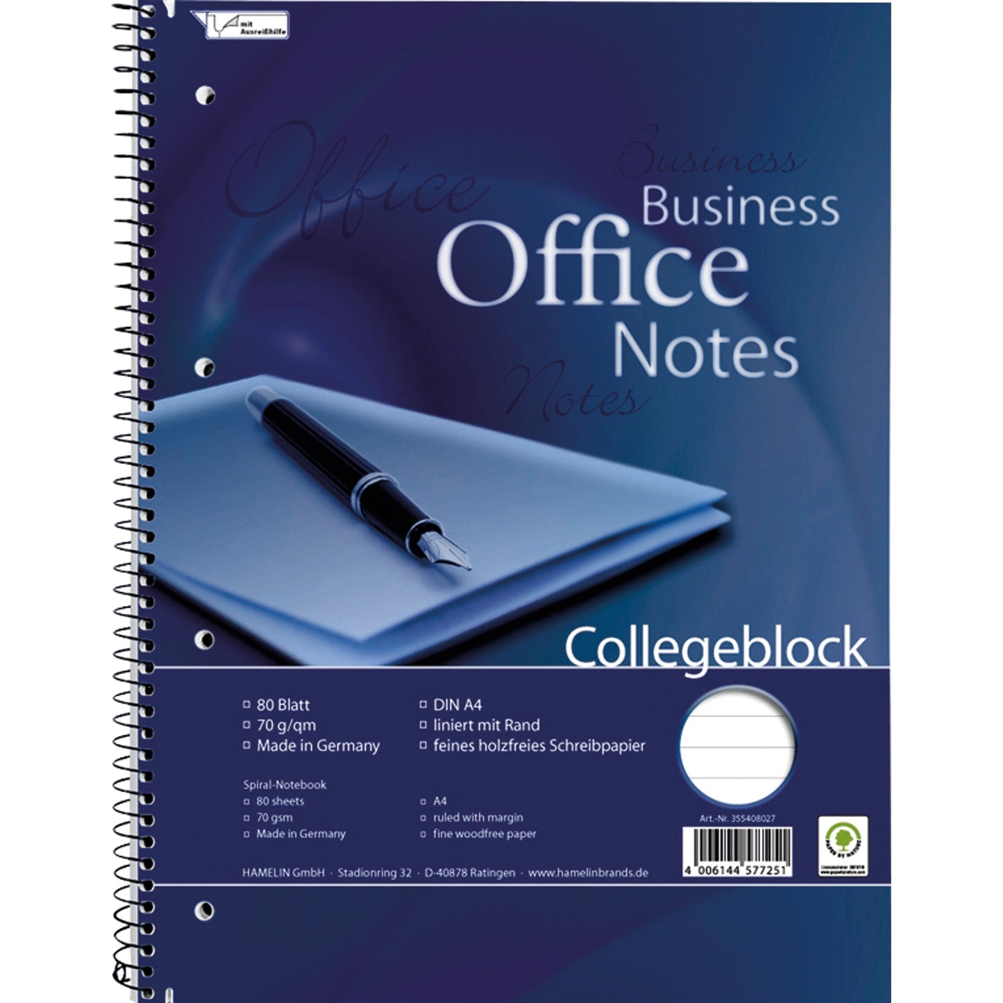 Collegeblock Office DIN A4 liniert mit Rand 70g/m² 80 Bl.
