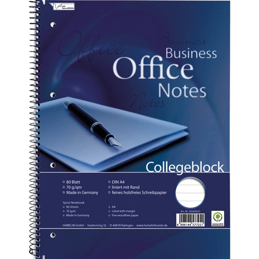 Collegeblock Office DIN A4 liniert mit Rand 70g/m² 80 Bl.