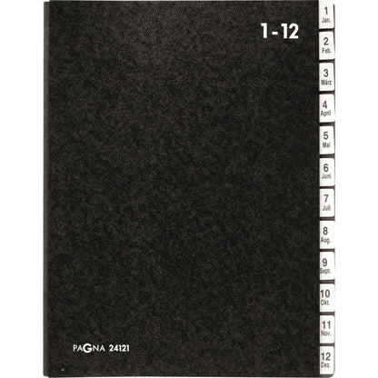 PAGNA Pultordner Classic DIN A4 1-12, Jan.-Dez. Hartpappe, 80 % recycelt schwarz 12 Fächer