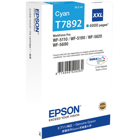 Epson Tintenpatrone Originalzubehör T7892 ca. 4.000 Seiten cyan 34,2ml