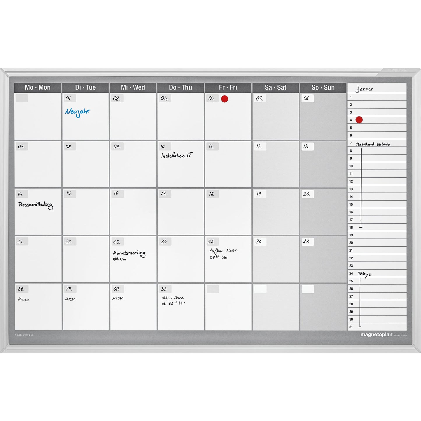 magnetoplan® Monatsplaner CC 92 x 62,5 cm (B x H) 7-Tage-Woche inkl. 1 Boardmarker, 1 OHP-Marker, 1 Datumsmagnet Aluminium weiß
