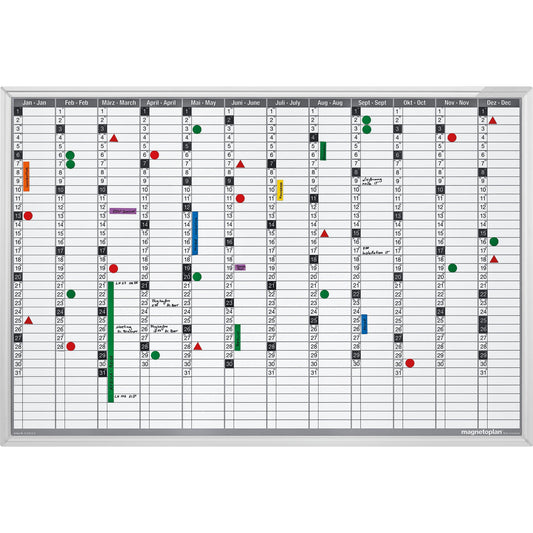 magnetoplan® Jahresplaner CC 92 x 62,5 cm (B x H) 12 Monate inkl. 1 Boardmarker, 1 OHP-Marker, 1 Datumsmagnet Aluminium weiß