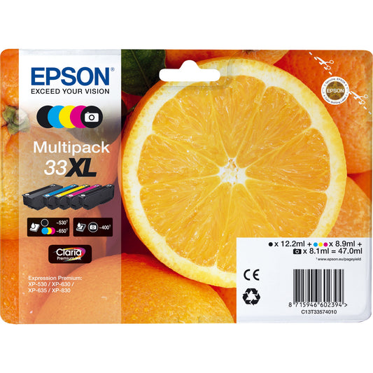 Epson Tintenpatrone Originalzubehör 33XL ca. 530 Seiten schwarz, ca. 400 Seiten fotoschwarz, ca. 3 x 650 Seiten farbig schwarz, mehrfarbig, fotoschwarz 5 St./Pack.