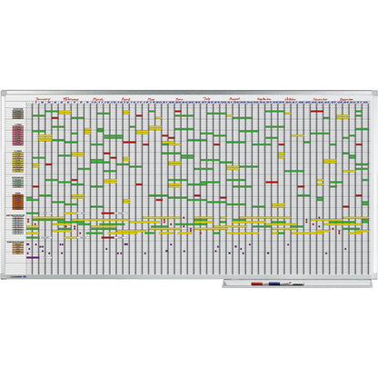 Legamaster Jahresplaner PROFESSIONAL 200 x 100 cm (B x H) 7-Tage-Woche 75 Mitarbeiter/Projekte inkl. Boardmarker, Datumstreifenset Aluminium weiß