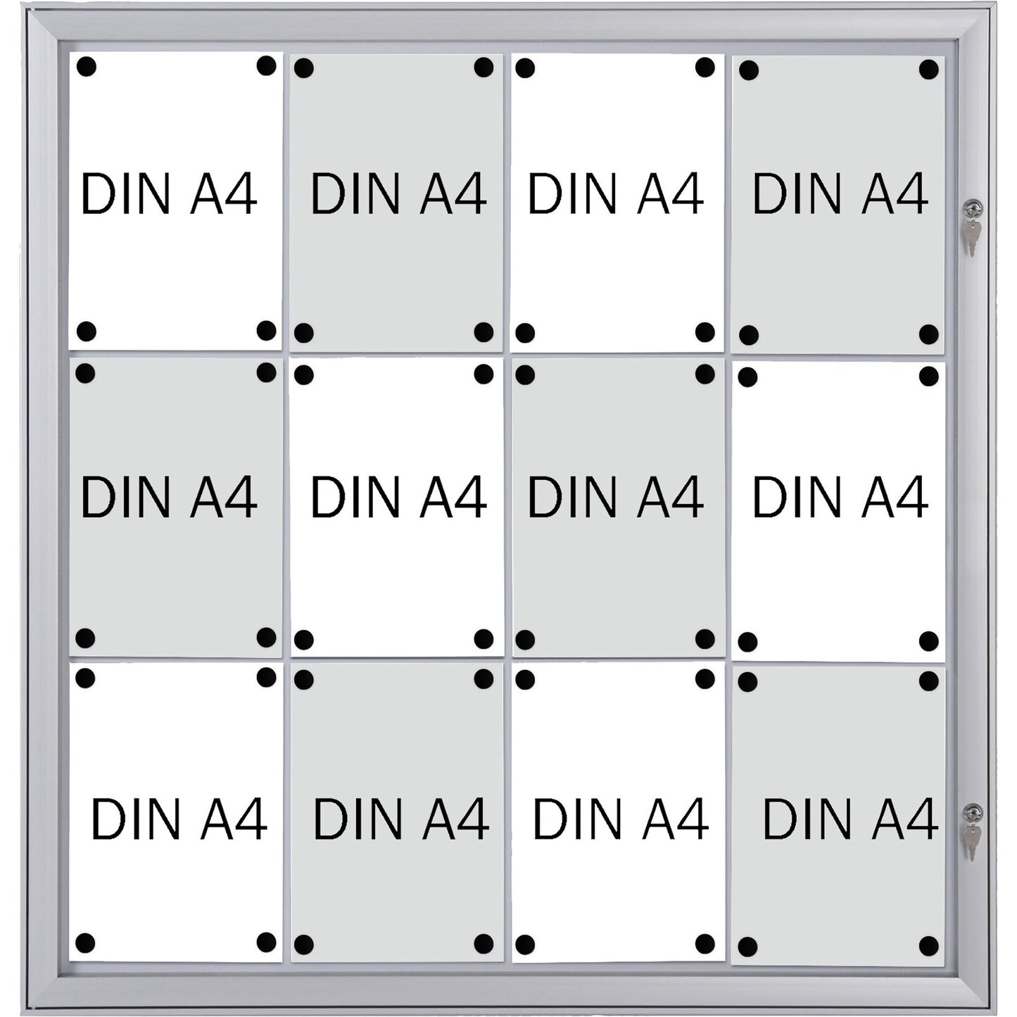 FRANKEN Schaukasten Security Innenbereich, regengeschützter Außenbereich 96,9 x 100,4 x 2,3 cm (B x H x T) 12 x DIN A4 mit Schloss Aluminium silber