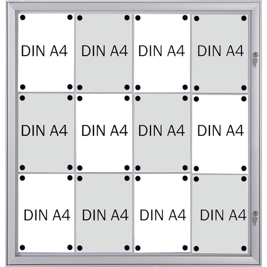 FRANKEN Schaukasten Security Innenbereich, regengeschützter Außenbereich 96,9 x 100,4 x 2,3 cm (B x H x T) 12 x DIN A4 mit Schloss Aluminium silber