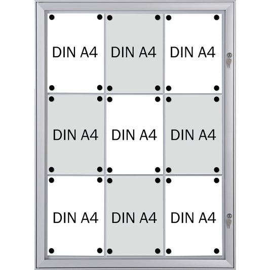 FRANKEN Schaukasten Security Innenbereich, regengeschützter Außenbereich 74,1 x 100,4 x 2,3 cm (B x H x T) 9 x DIN A4 mit Schloss Aluminium silber