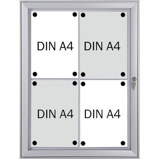 FRANKEN Schaukasten Security Innenbereich, regengeschützter Außenbereich 52,1 x 69,6 x 2,3 cm (B x H x T) 4 x DIN A4 mit Schloss Aluminium silber