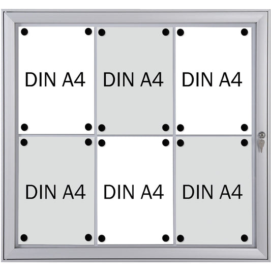 FRANKEN Schaukasten Security Innenbereich, regengeschützter Außenbereich 74,1 x 69,6 x 2,3 cm (B x H x T) 6 x DIN A4 mit Schloss Aluminium silber