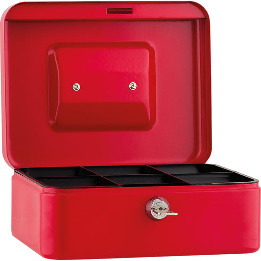 Geldkassette 20 x 9 x 16 cm (B x H x T) 6 Fächer für Hartgeld mit Schloss Stahl rot
