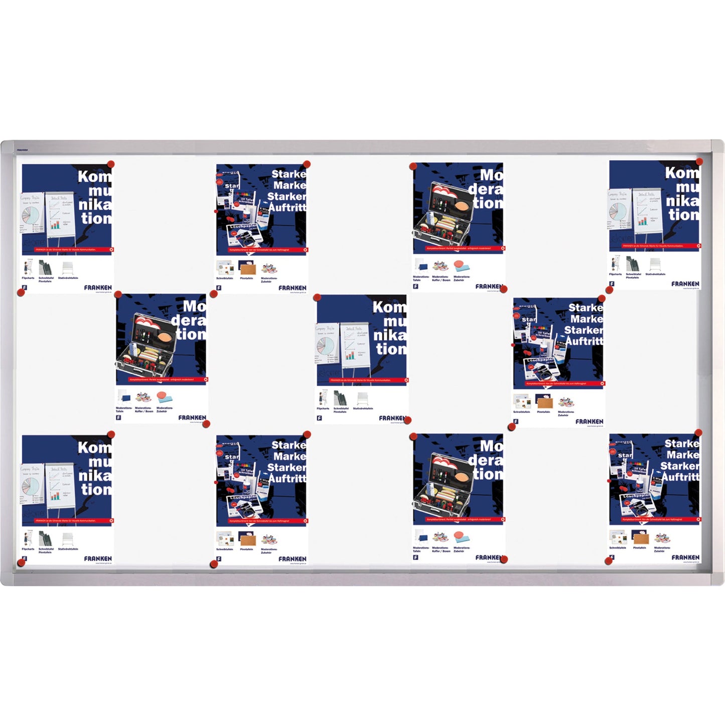 FRANKEN Schaukasten PRO Innenbereich 206,5 x 99 x 4,6 cm (B x H x T) 27 x DIN A4 mit Schloss Aluminium silbereloxiert