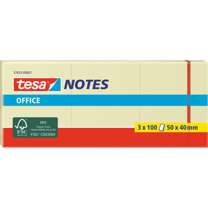 tesa® Haftnotiz Office Notes 40 x 50 mm (B x H) gelb 100 Bl./Block 3 Block/Pack.