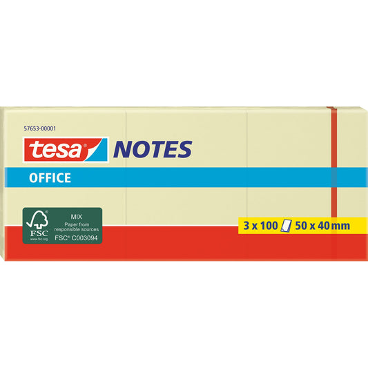 tesa® Haftnotiz Office Notes 40 x 50 mm (B x H) gelb 100 Bl./Block 3 Block/Pack.
