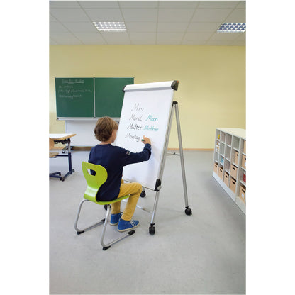 MAUL Mobiles Flipchart MAULpro mit Ablageschale Vierarmfuß mit 4 Rollen Stahl silber