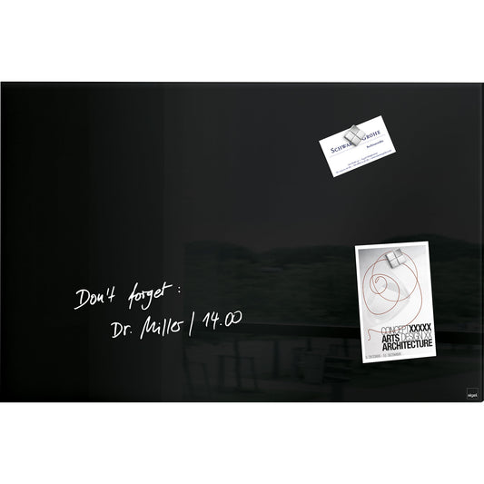 SIGEL Glasboard Artverum 60 x 40 x 1,5 cm (B x H x T) Tafel magnethaftend inkl. 3 extra starke SuperDym-Magnete Sicherheitsglas schwarz