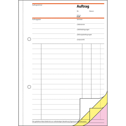 SIGEL Auftragsformular SD 002 DIN A5 56g/m² selbstdurchschreibend 2 Durchschläge handschriftlich, Schreibmaschine rosa, gelb 3 x 40 Bl.