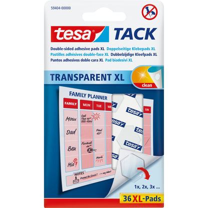 tesa® Klebepad TACK Transparent große Papiere, Kalenderblätter, Flipcharts, Poster 20 x 24 mm (B x L) transparent 36 St./Pack.