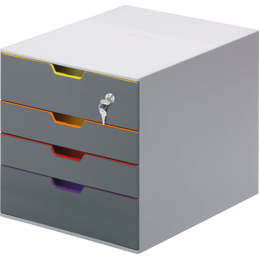 DURABLE Schubladenbox VARICOLOR® 4 Safe 4 Schubladen DIN A4, DIN C4, Folio, Letter ABS Kunststoff/Polystyrol Gehäusefarbe: grau Farbe der Schublade: anthrazit/mehrfarbig