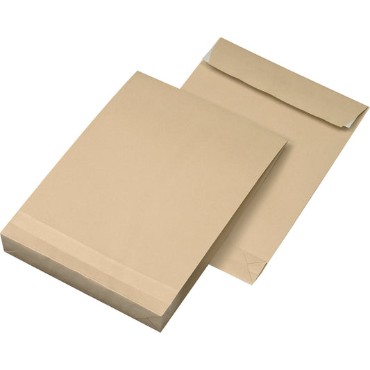 MAILmedia Faltentasche DIN B4 ohne Fenster 120g/m² mit Haftklebung Natronpapier braun 100 St./Pack.
