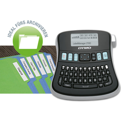 DYMO® Beschriftungsgerät LabelManagerT 210D+ 1 Display-Zeile 8 Schriftgrößen 2 Druckzeilen inkl. Netzteil, D1-Starter-Schriftbandkassette (12 mm x 3 m, schwarz auf weiß), Kurzanleitung