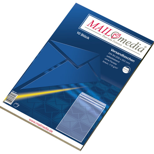 MAILmedia Versandtasche DIN B4 250 x 353 mm (B x H) mit Selbstklebung ohne Fenster 110g/m² ohne Fadenverstärkung braun 10 St./Pack.