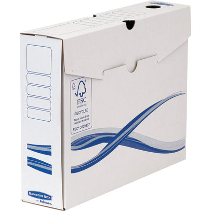 Bankers Box® Archivschachtel Basic 8 x 25,5 x 34 cm (B x H x T) DIN A4, DIN A4 Überbreite mit Archivdruck Karton, recycelt weiß/blau 25 St./Pack.