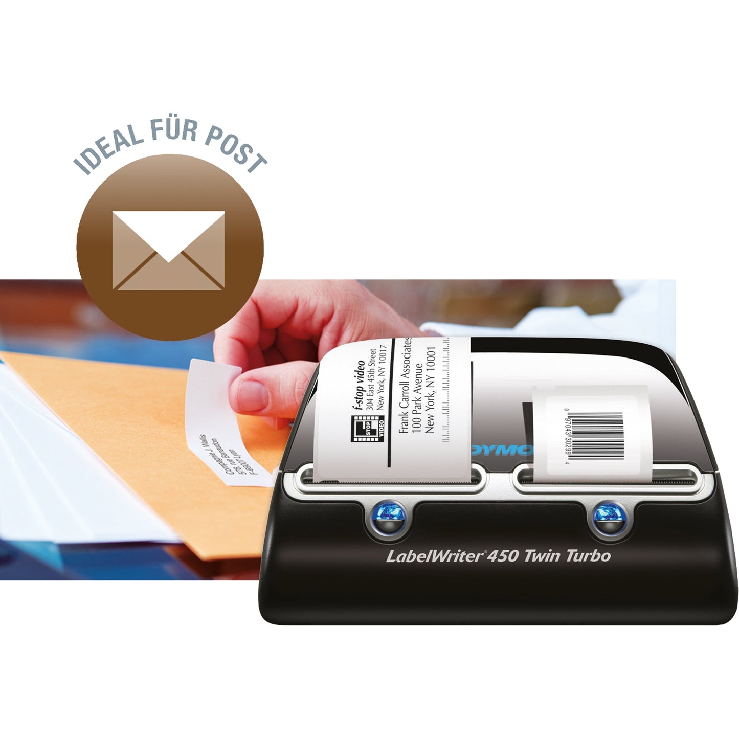 DYMO® Etikettendrucker LabelWriterT 450 TwinTurbo 4 Druckzeilen 71 Etik./Min. USB 2.0 inkl. 2 x 20 Starter-Etiketten (89 x 36 mm), Adapter, Netzkabel, USB-Kabel, Kurzanleitung