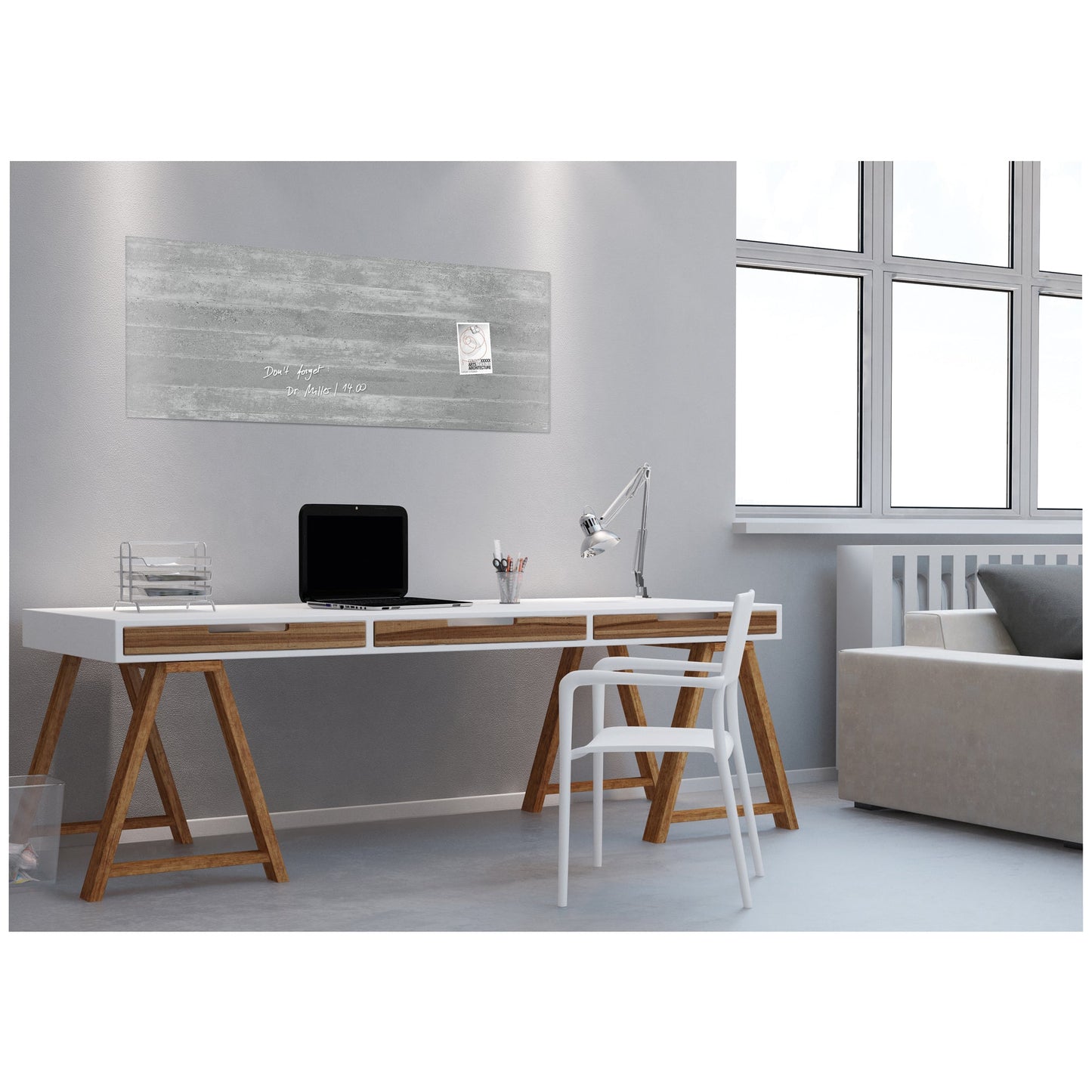 SIGEL Glasboard Artverum 130 x 55 x 1,5 cm (B x H x T) Tafel magnethaftend inkl. 2 extra starke SuperDym-Magnete Sicherheitsglas design Sichtbeton