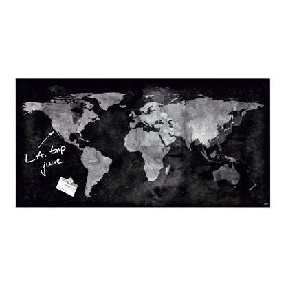 SIGEL Glasboard Artverum 91 x 46 x 1,5 cm (B x H x T) Tafel magnethaftend inkl. 3 starker SuperDym-Magnete Sicherheitsglas design World-Map