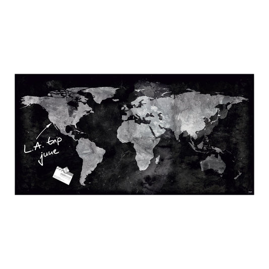 SIGEL Glasboard Artverum 91 x 46 x 1,5 cm (B x H x T) Tafel magnethaftend inkl. 3 starker SuperDym-Magnete Sicherheitsglas design World-Map