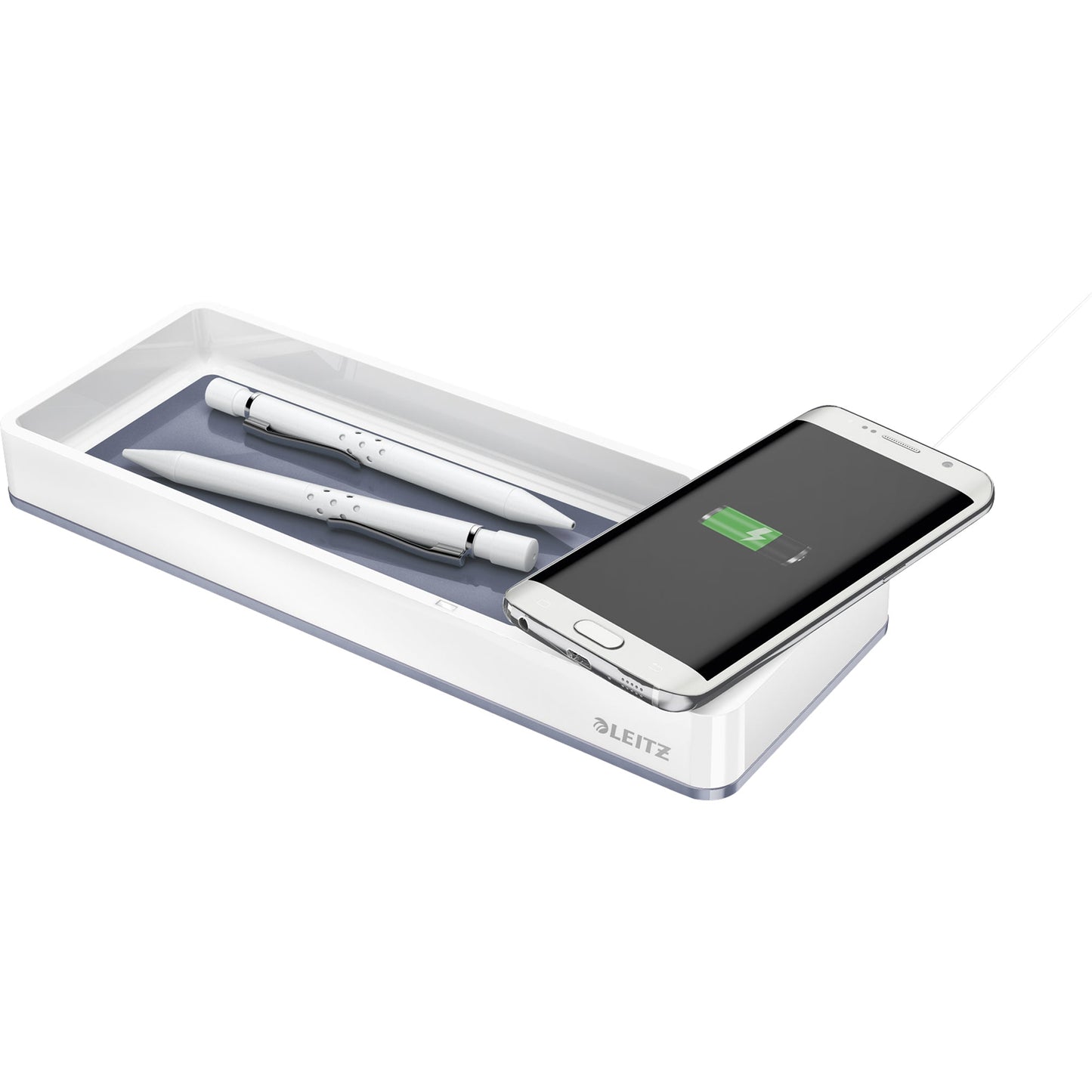 Leitz Stiftschale WOW Duo Colour 26,6 x 2,8 x 10,1 cm (B x H x T) inkl. Qi- Induktionsladegerät Polystyrol grau/weiß 1 Fach