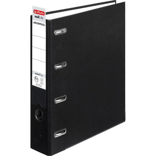 Herlitz Doppelordner maX.file protect 70mm 2 x DIN A5 quer Rückenschild: einsteckbar Hebelmechanik Pappe schwarz