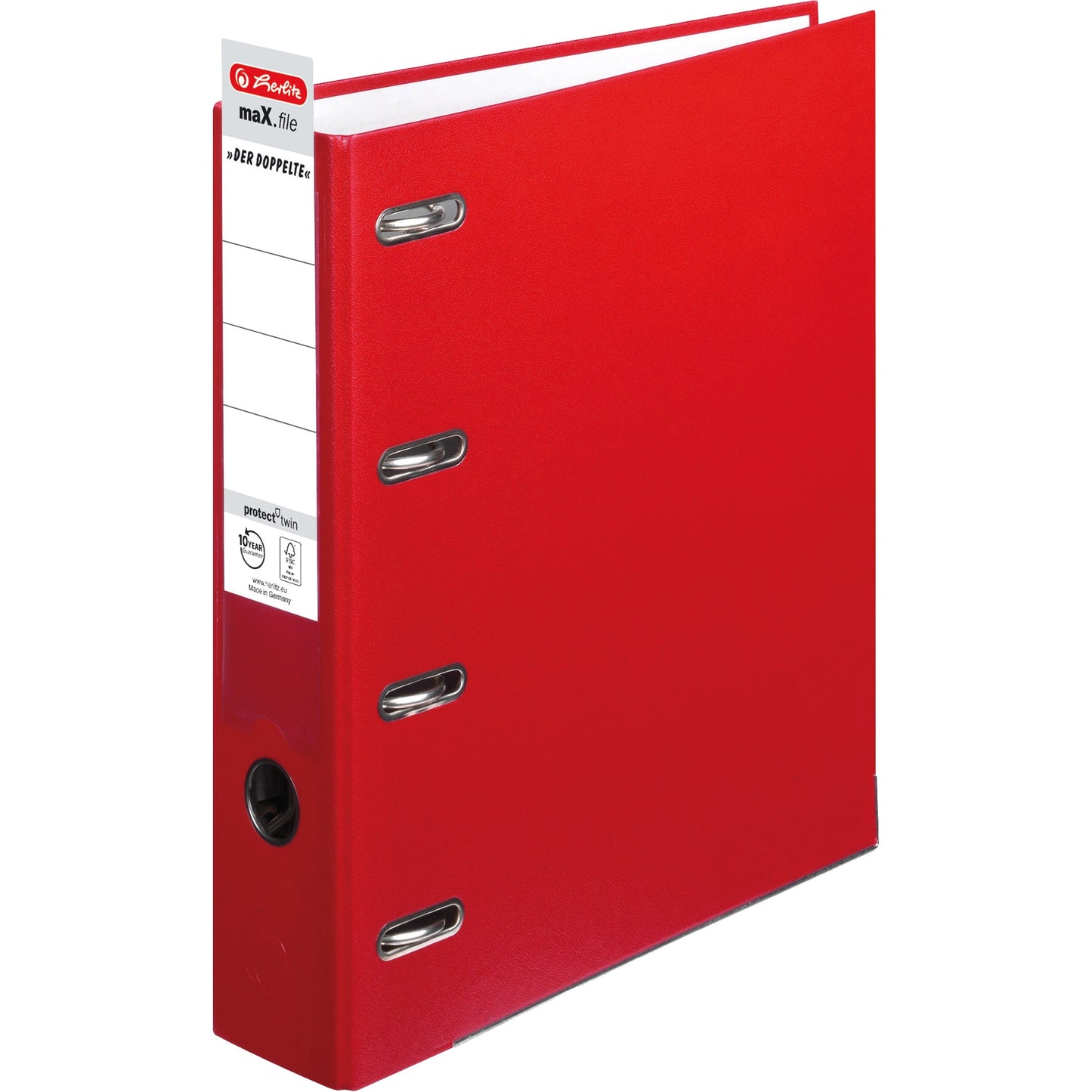 Herlitz Doppelordner maX.file protect 70mm 2 x DIN A5 quer Rückenschild: einsteckbar Hebelmechanik Pappe rot