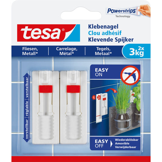 tesa® Klebenagel Fliesen, Metall 2 x 3kg inkl. drei Klebestreifen weiß 2 St./Pack.