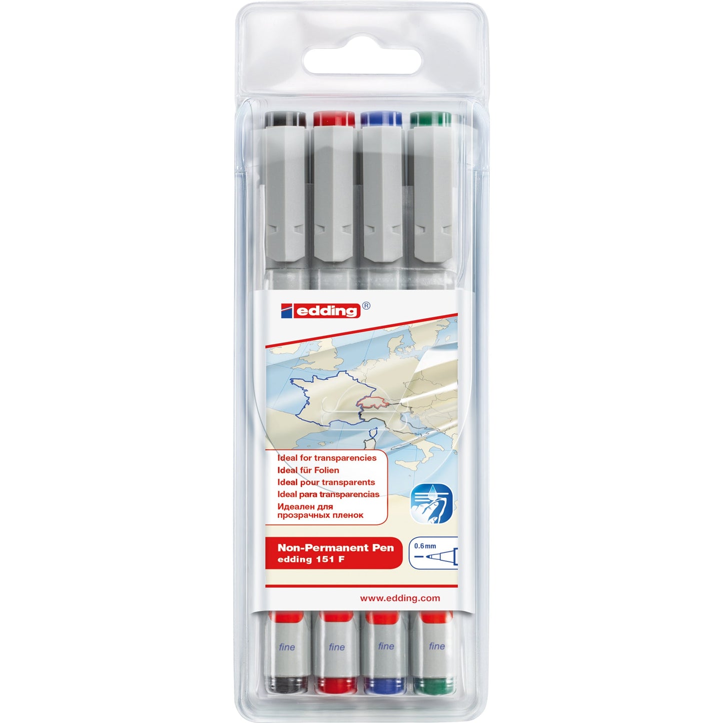 edding Folienstift 151 F 0,6mm farbig sortiert nicht dokumentenecht 4 St./Pack.