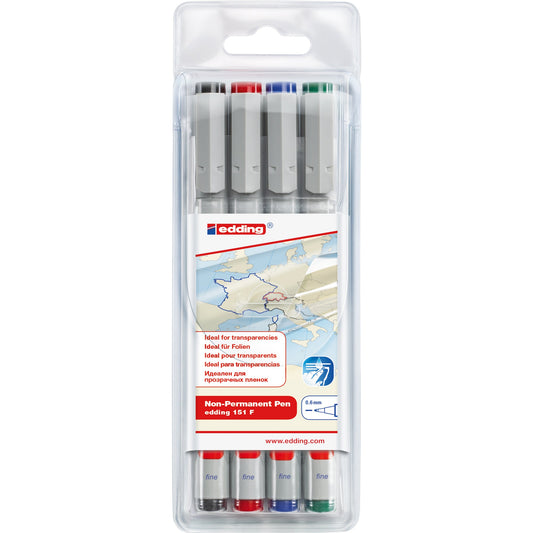 edding Folienstift 151 F 0,6mm farbig sortiert nicht dokumentenecht 4 St./Pack.