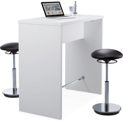 Stehtisch PREMIUM 1.600 x 1.130 x 600 mm (B x H x T) inkl. 4 x 2 Jacken-/ Taschenhaken, verchromte Trittstange (Ø: 15 mm), Bodenausgleichsschrauben (bis 15 mm verstellbar)