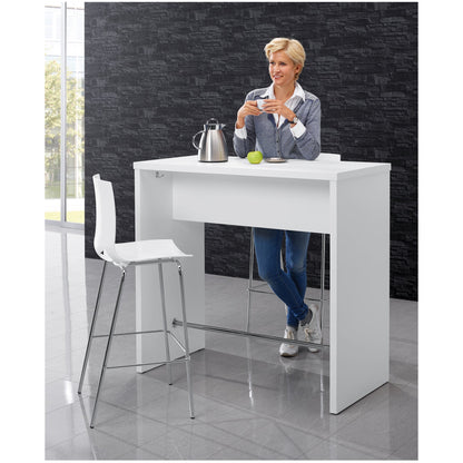 Stehtisch PREMIUM 1.200 x 1.130 x 600 mm (B x H x T) inkl. 4 x 2 Jacken-/ Taschenhaken, verchromte Trittstange (Ø: 15 mm), Bodenausgleichsschrauben (bis 15 mm verstellbar)