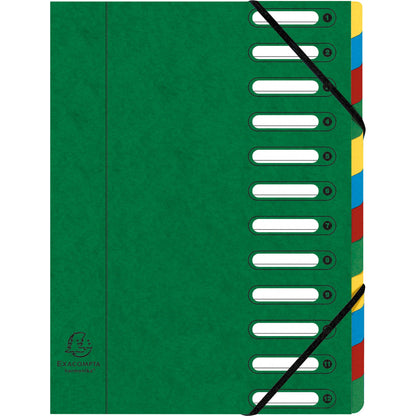 Exacompta Ordnungsmappe Harmonika® DIN A4 225g/m² Colorspankarton Farbe: grün Farbe des Fächerblocks: mehrfarbig 12 Fächer