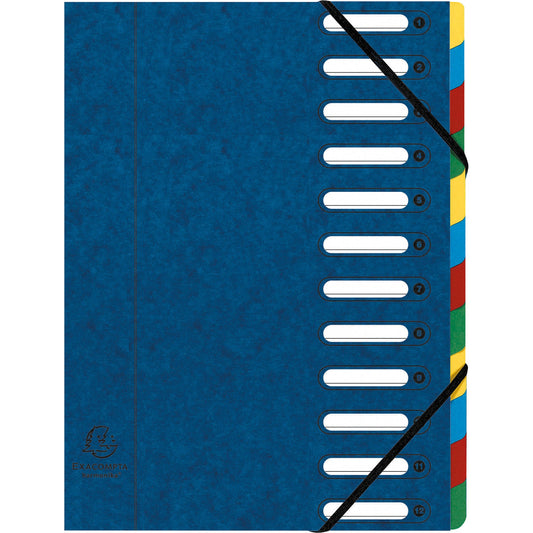 Exacompta Ordnungsmappe Harmonika® DIN A4 225g/m² Colorspankarton Farbe: blau Farbe des Fächerblocks: mehrfarbig 12 Fächer