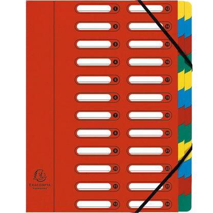 Exacompta Ordnungsmappe Harmonika® DIN A4 225g/m² Colorspankarton Farbe: rot Farbe des Fächerblocks: mehrfarbig 24 Fächer